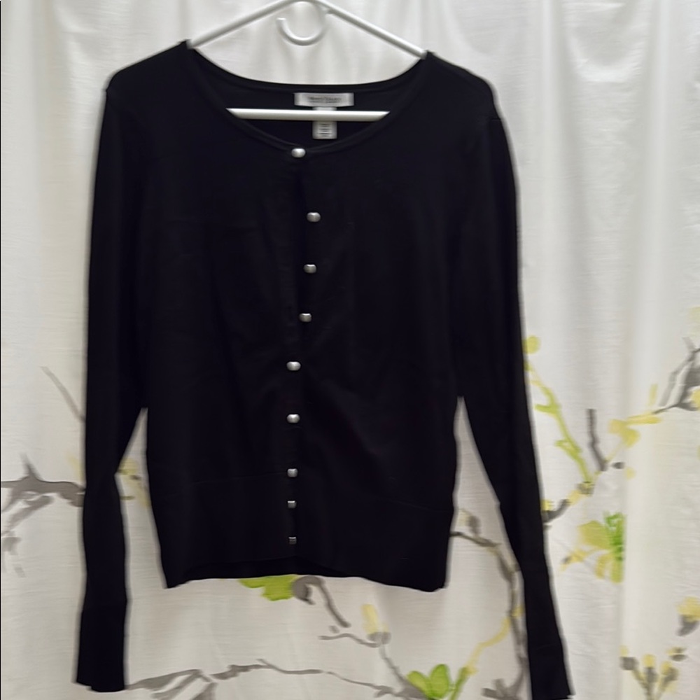 White House Black Market Black Button-Up Sweater with decorative silver buttons